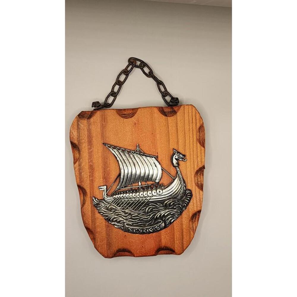Vintage West Germany Metal Wood Wall Plaque Norge sailing boat  sailing, collect